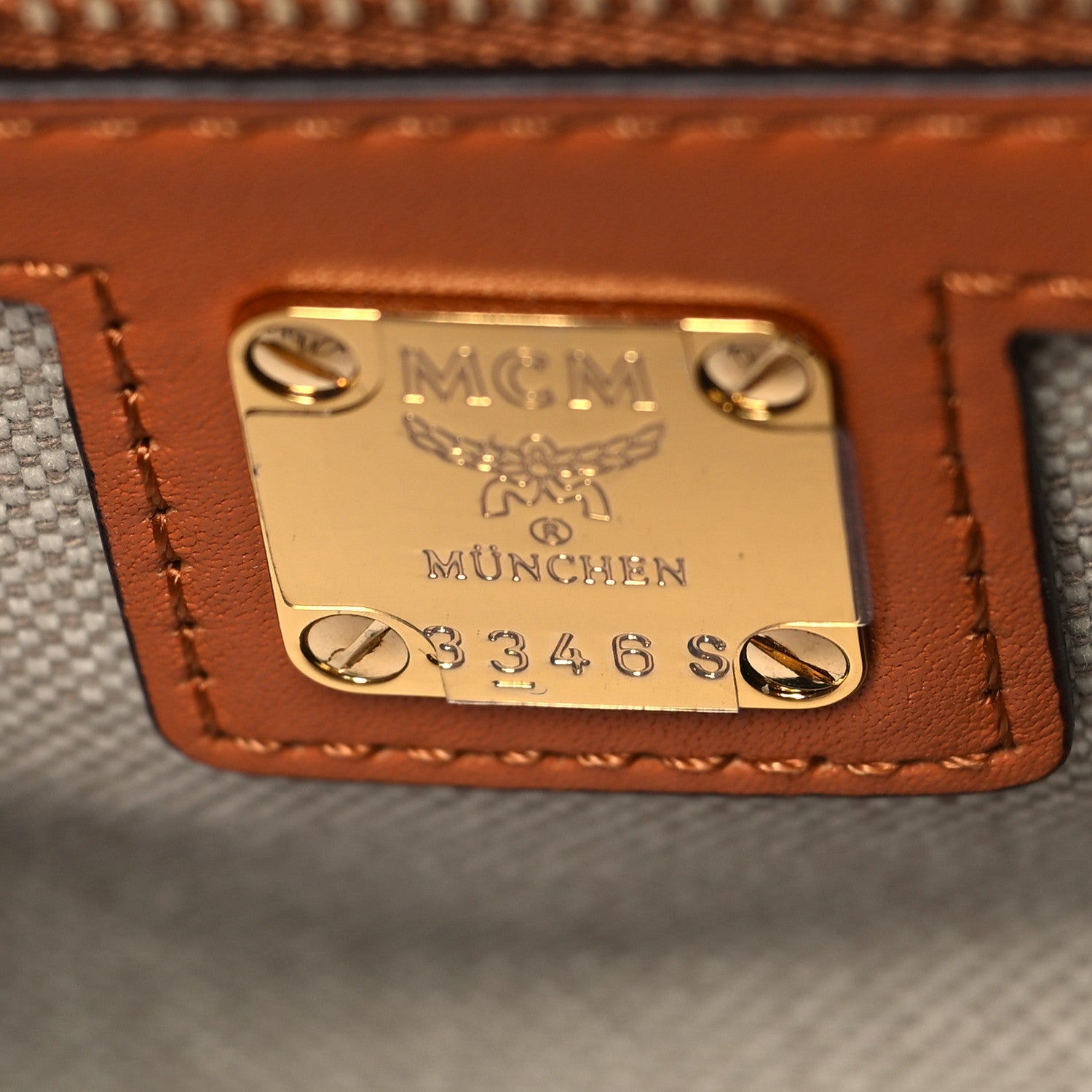 MCM Calfskin Linen Large Munchen Tote Cognac 8 of 12