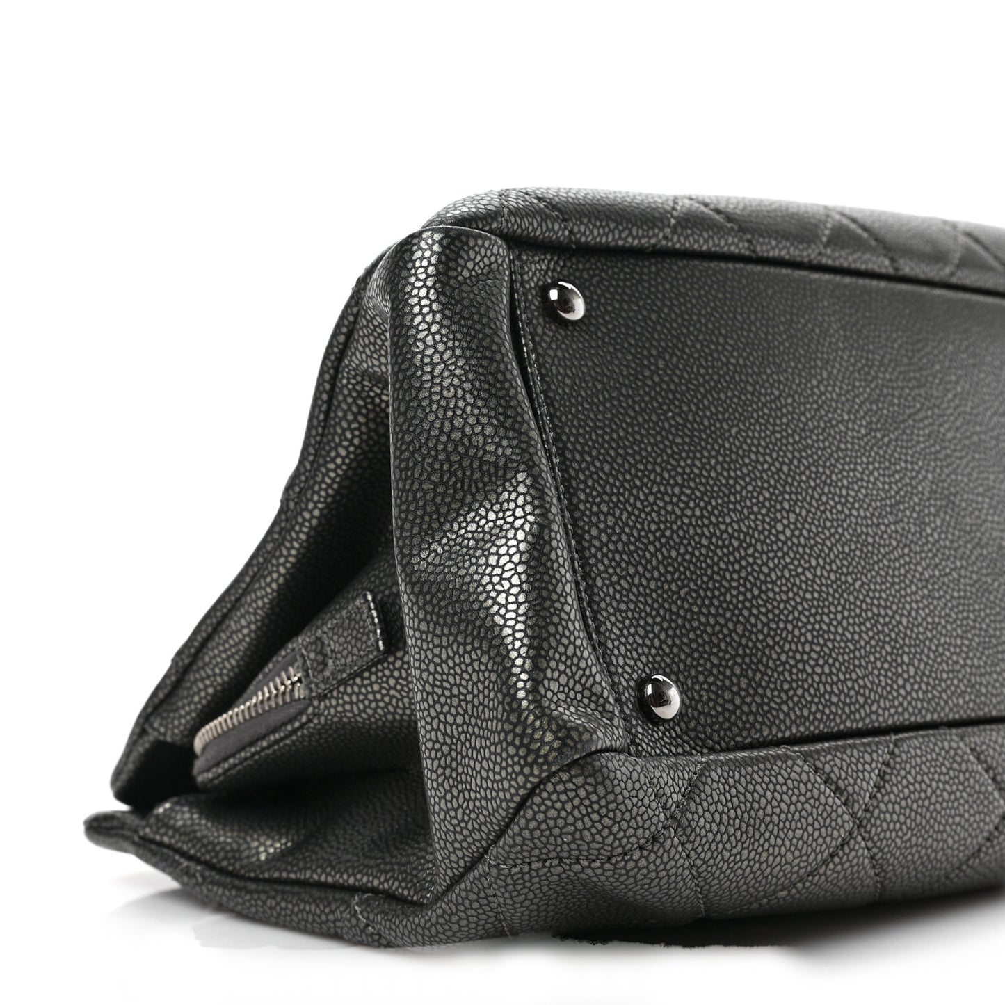 Metallic Caviar Quilted Timeless CC Shopping Tote Dark Grey