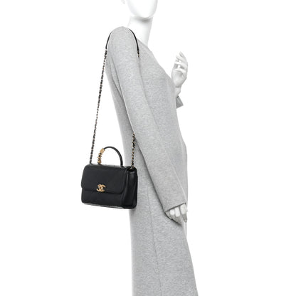 Chanel Lambskin Stitched Pearl Logo Top Handle Flap Black Black 2 of 10