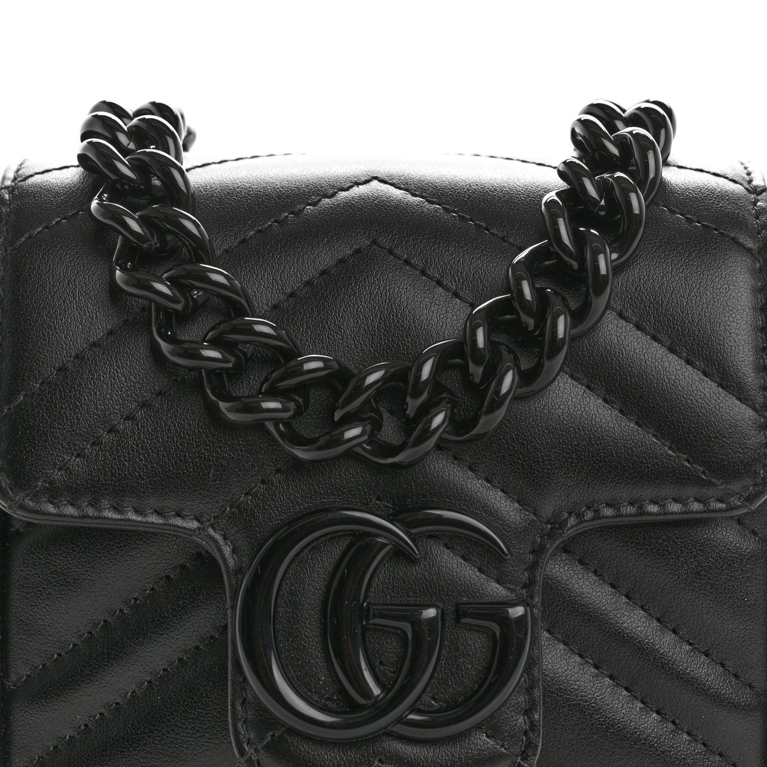 Gucci Calfskin Matelasse Monochrome GG Marmont Chain Belt Bag Black 8 of 10