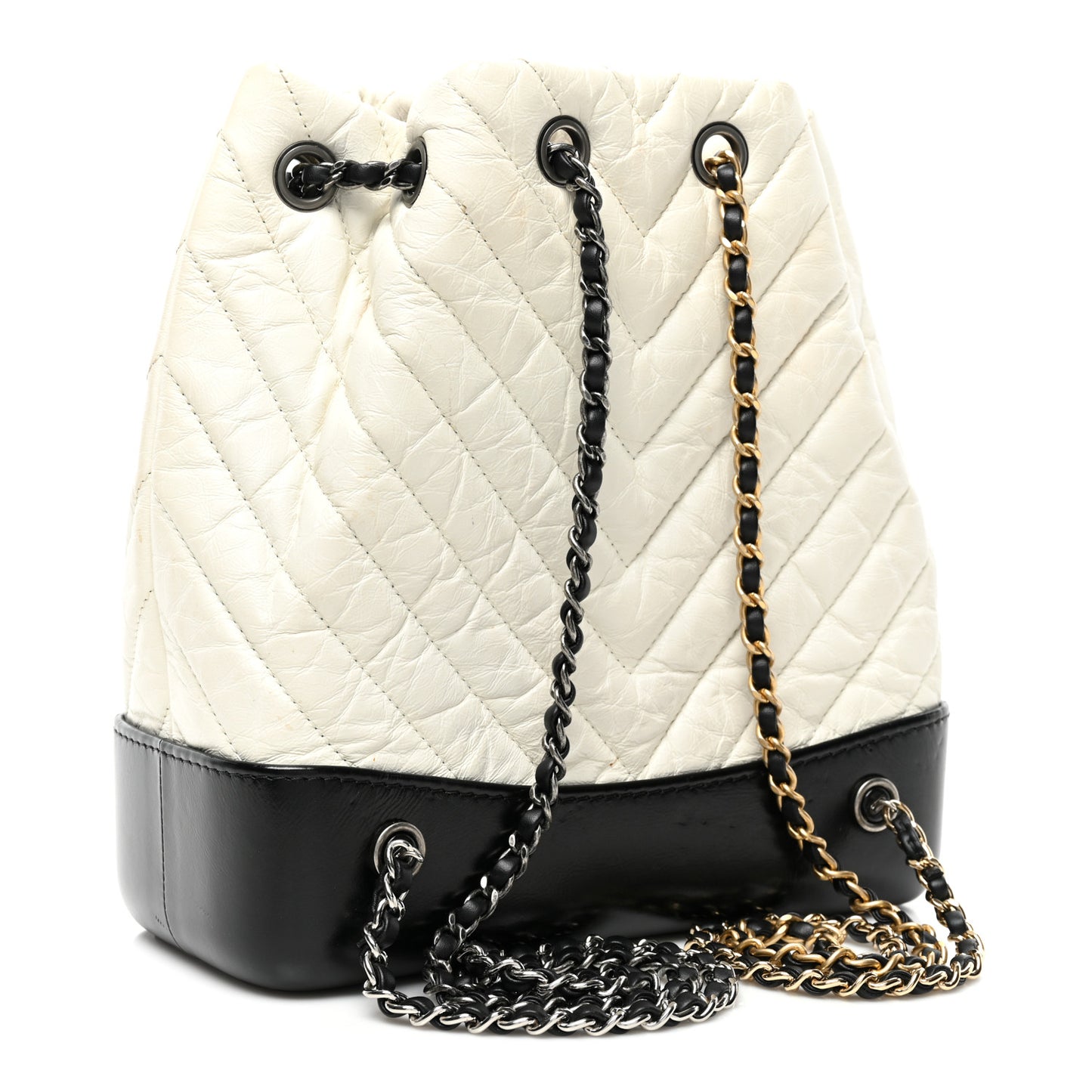 Aged Calfskin Chevron Quilted Small Gabrielle Backpack Black White
