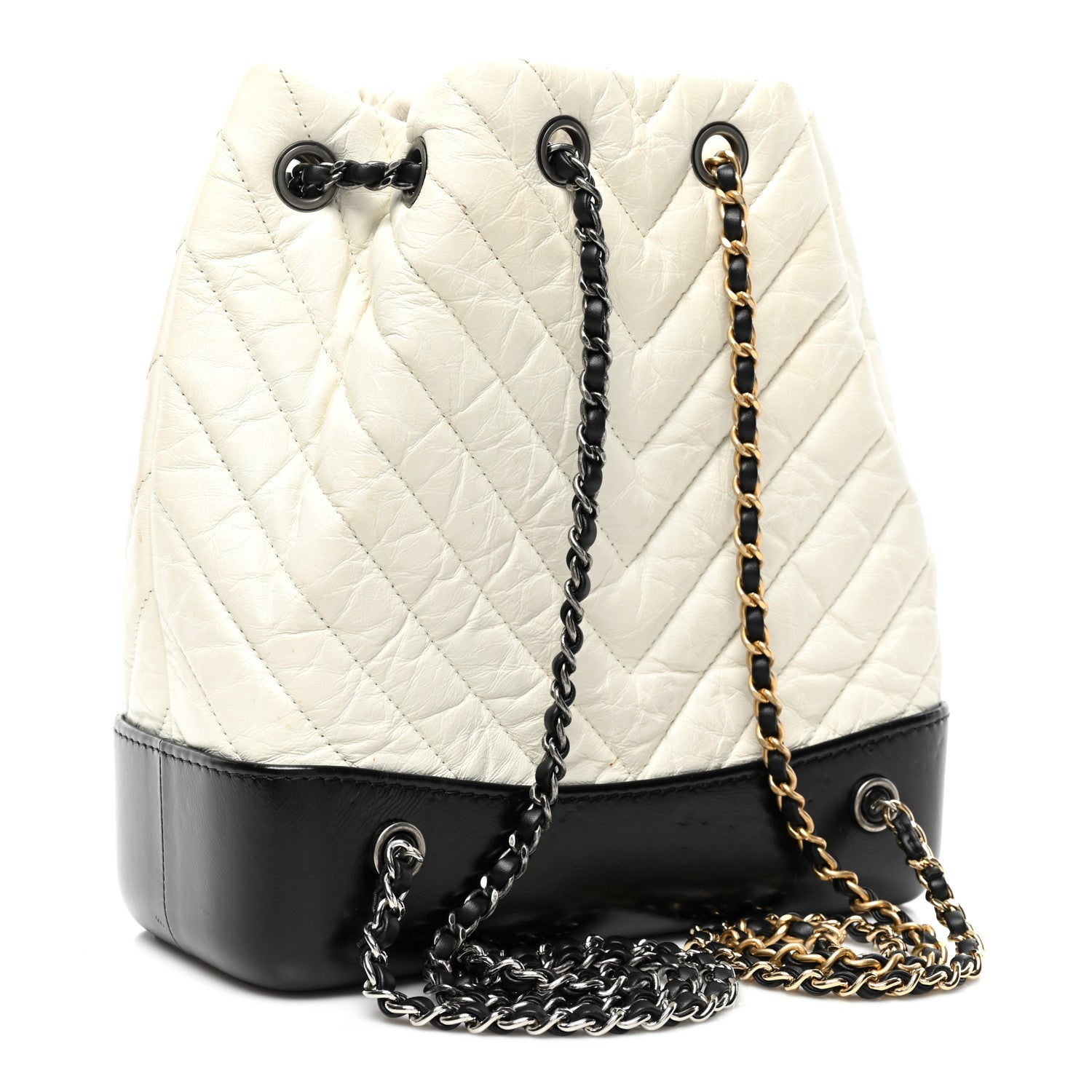 Chanel Aged Calfskin Chevron Quilted Small Gabrielle Backpack Black White 2 of 14