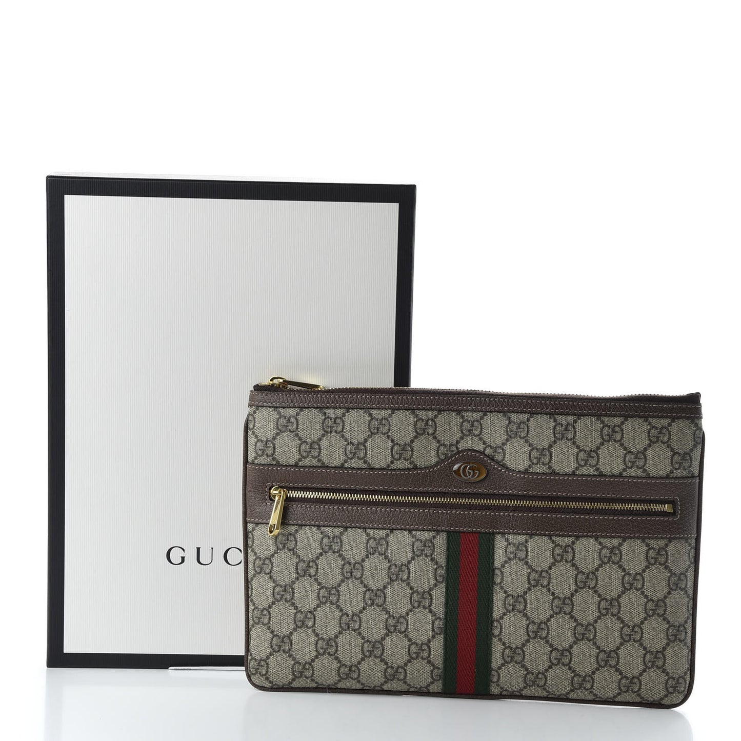 GG Supreme Monogram Large Ophidia Pouch Clutch Brown