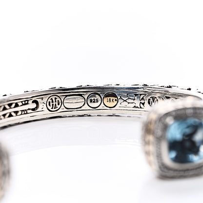 John Hardy Sterling Silver 18K Yellow Gold Blue Topaz Diamond Jaisalmer Cuff Bracelet 4 of 8