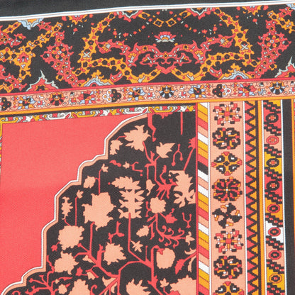 Hermes Silk Gavroche Tapis Persan Zoom Pocket Square Scarf Rouge Orange Black 6 of 7