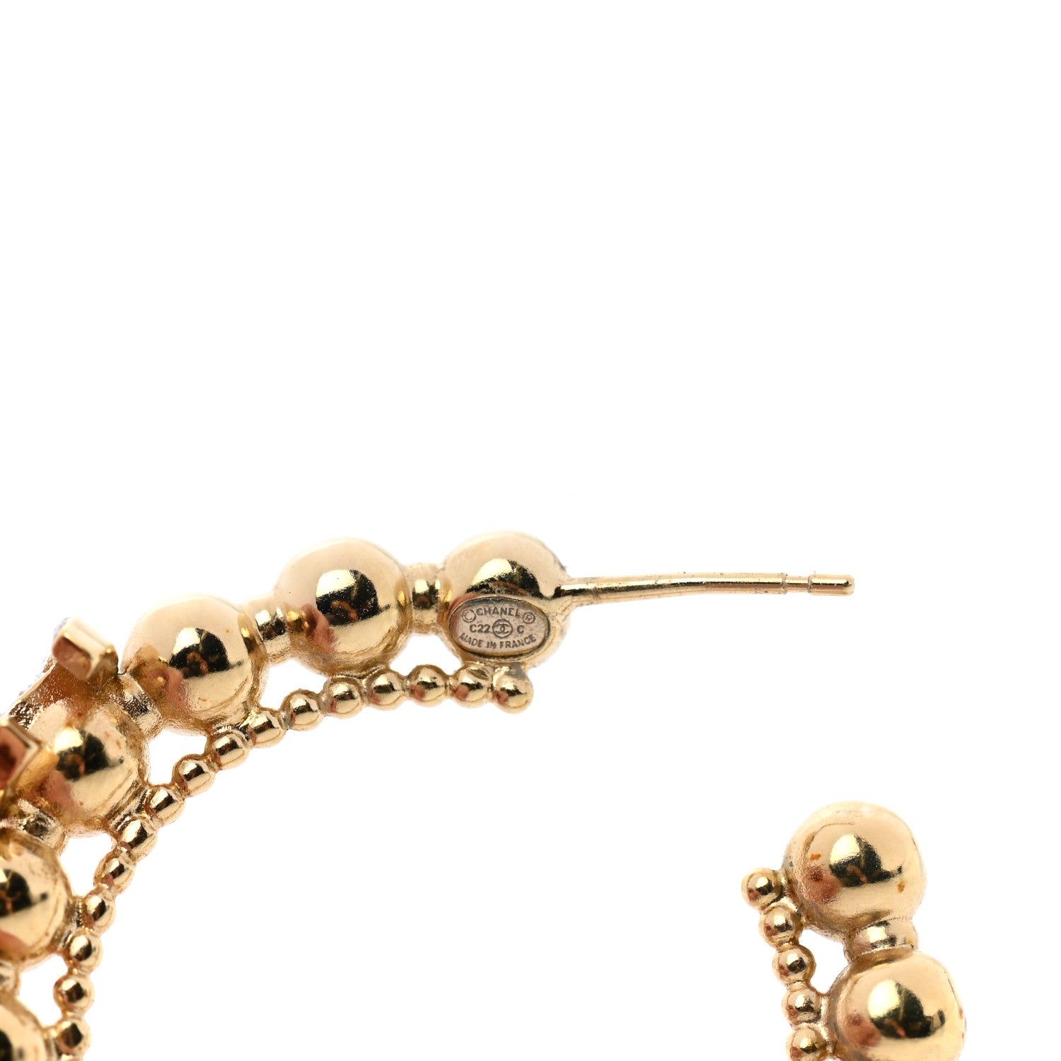 Chanel Crystal Bead CC Hoop Earrings Gold 4 of 4