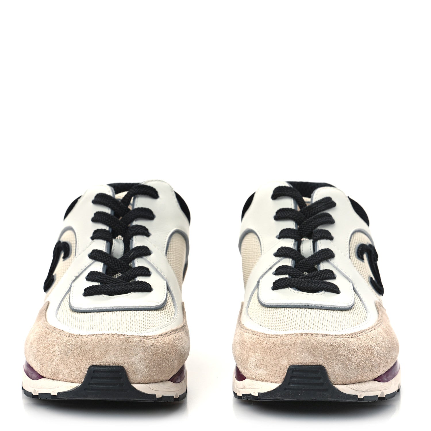 Chanel Mesh Suede Calfskin Womens CC Sneakers 40 White Ivory Dark Beige 5 of 8