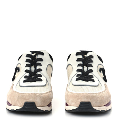 Chanel Mesh Suede Calfskin Womens CC Sneakers 40 White Ivory Dark Beige 5 of 8