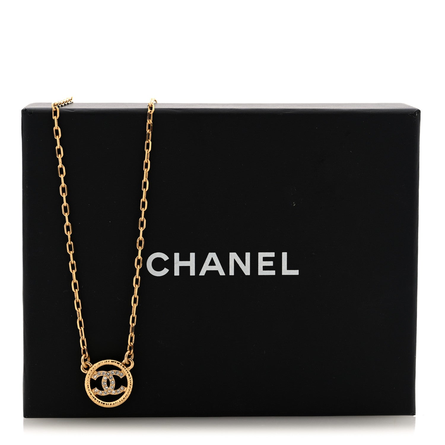 Chanel Crystal Metal CC Round Pendant Necklace Gold 5 of 5