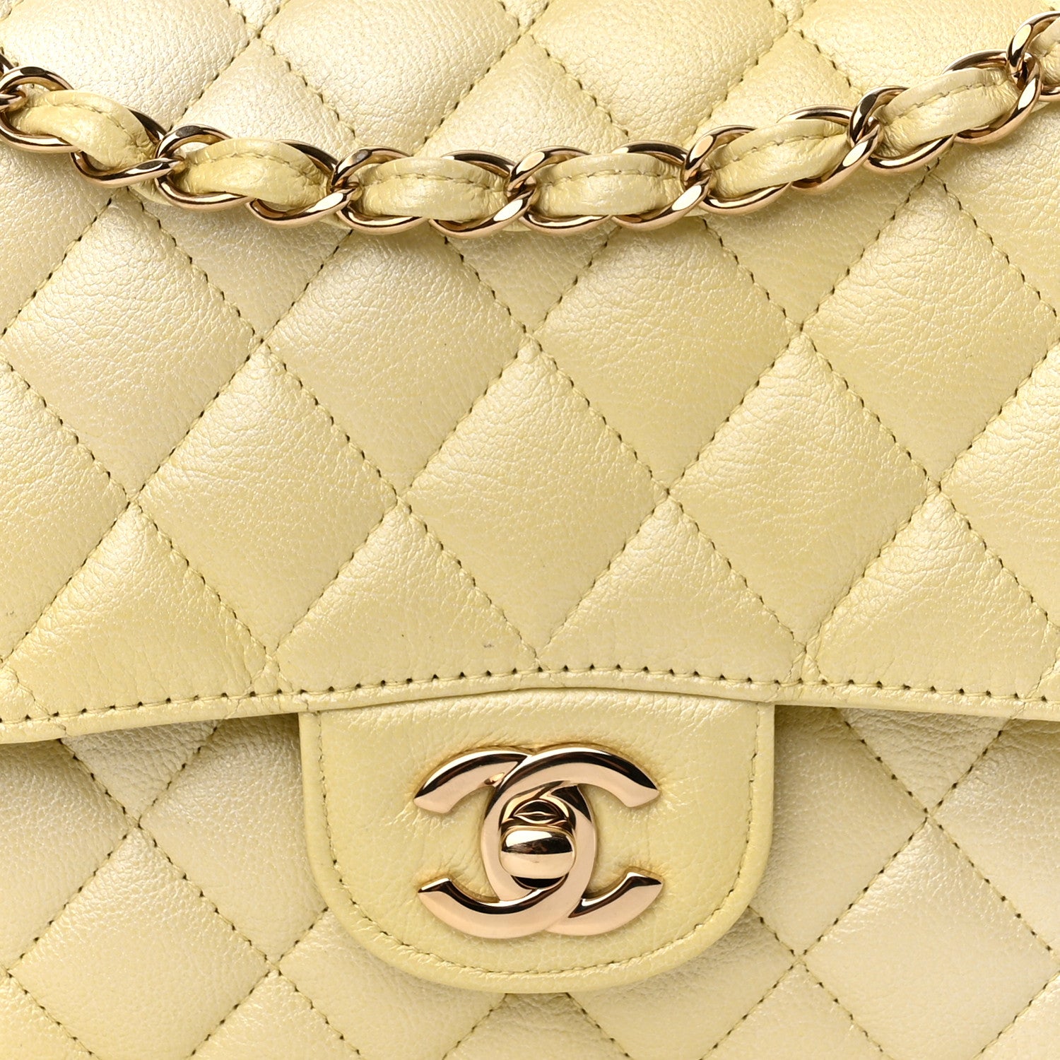 Chanel Cloudy Pearly Goatskin Quilted Medium Double Flap Light Yellow 8 of 13