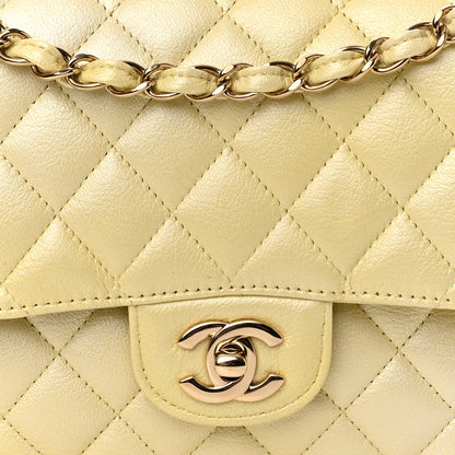 Chanel Cloudy Pearly Goatskin Quilted Medium Double Flap Light Yellow 8 of 13