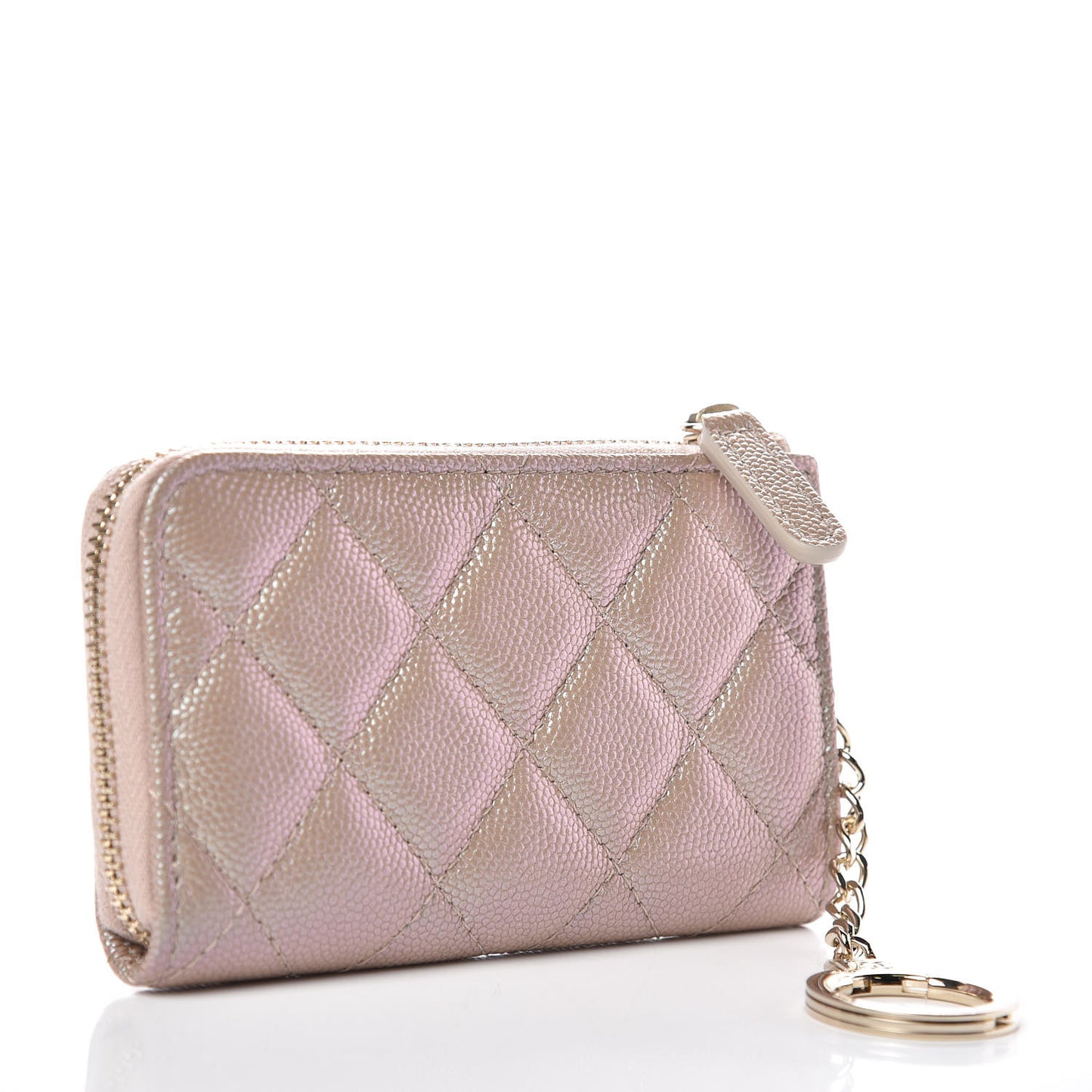 Iridescent Caviar Quilted Key Holder Case Light Gold