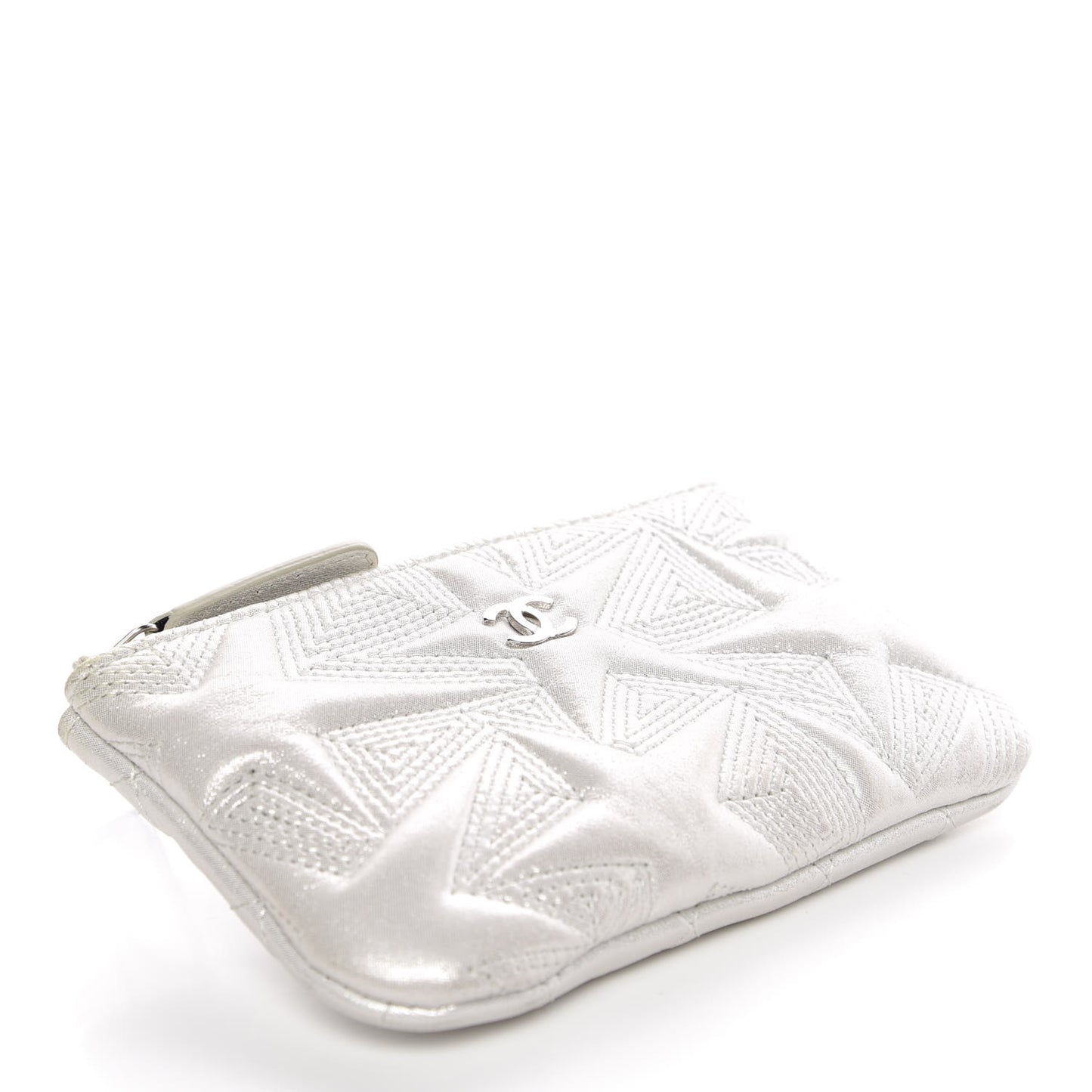 Metallic Lambskin Star Embossed Coin Purse Case Silver