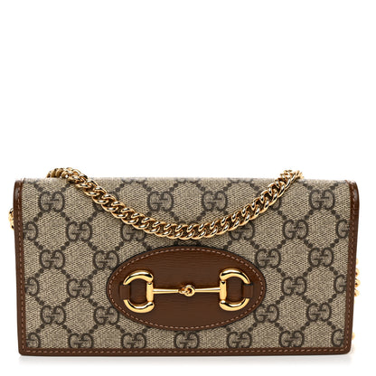 Gucci GG Supreme Monogram Azalea Calfskin Horsebit 1955 Wallet On Chain Beige Ebony Brown Sugar 1 of 11