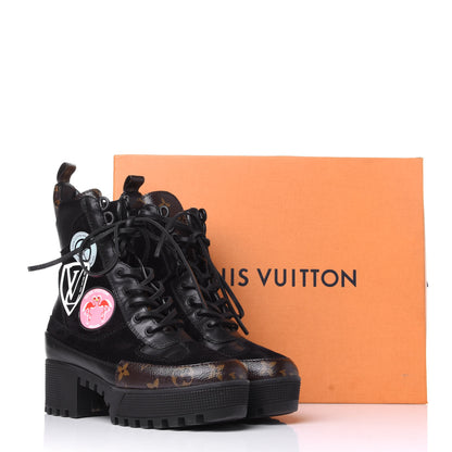 Louis Vuitton Suede Calfskin Monogram World Tour Platform Desert Boots 37 Black 11 of 11
