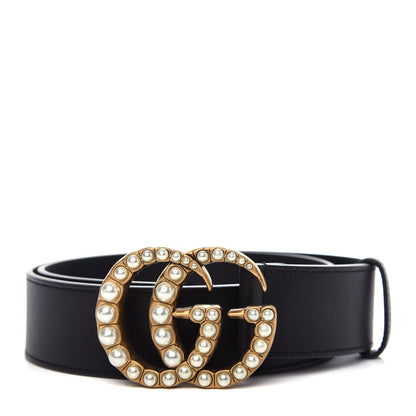 Gucci Moon Calfskin Pearl Double G 40mm Belt 80 32 Black Cream 1 of 4
