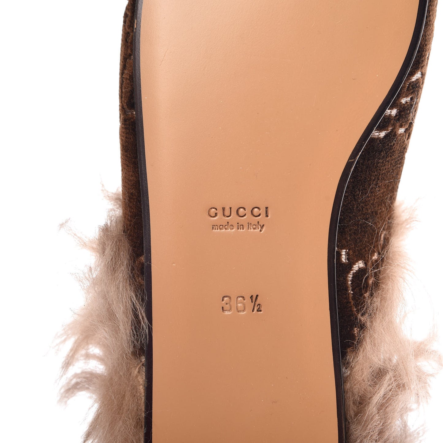 Velvet GG Monogram Fur Womens Princetown Slippers 36.5 Brown Black Natural