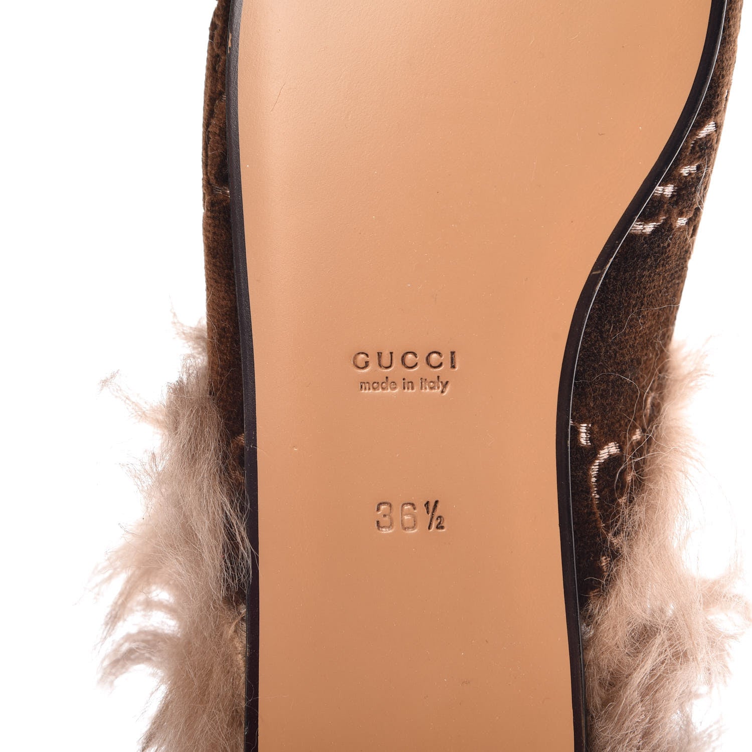 Gucci Velvet GG Monogram Fur Womens Princetown Slippers 36.5 Brown Black Natural 6 of 10