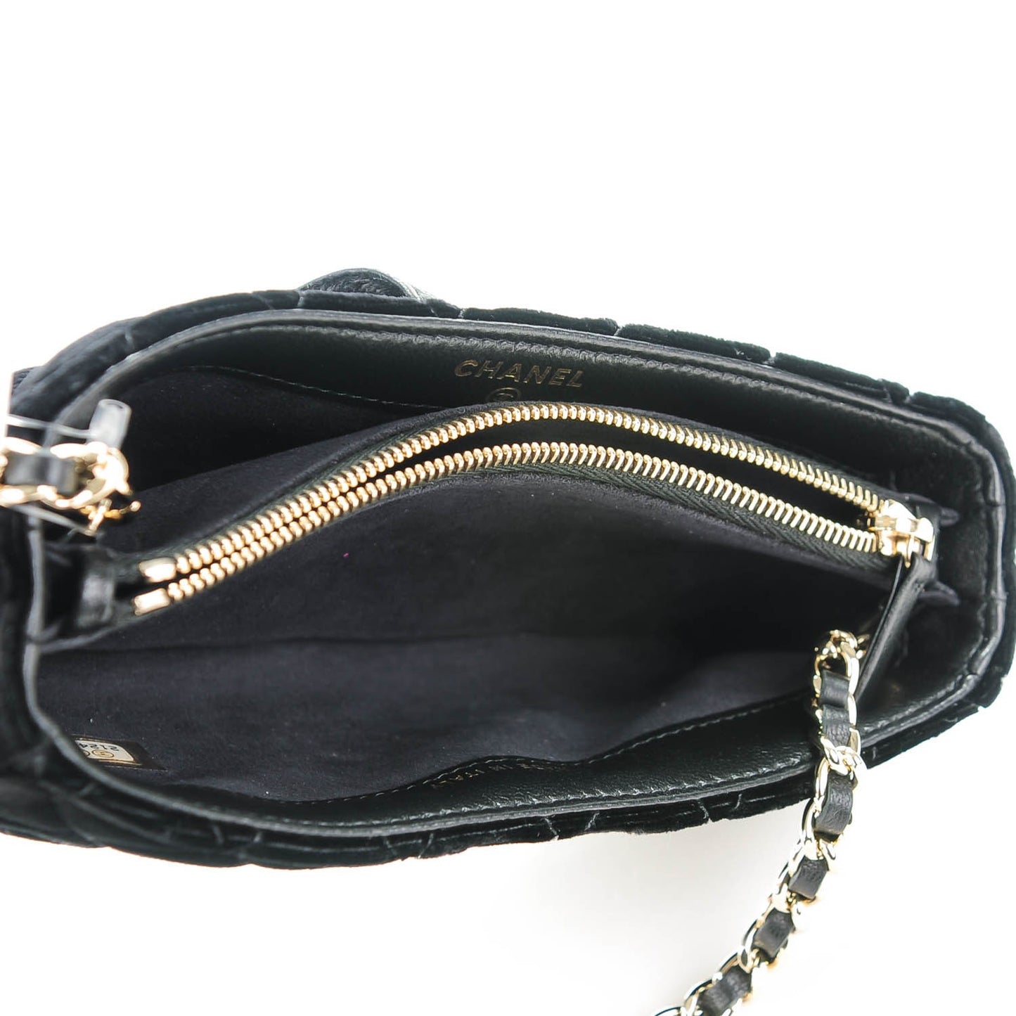 Velvet Quilted Mini Phone Holder Clutch Black