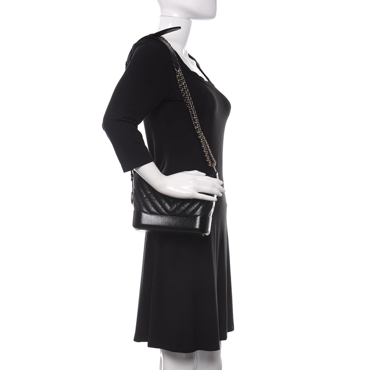 Aged Calfskin Chevron Quilted Small Gabrielle Hobo Black