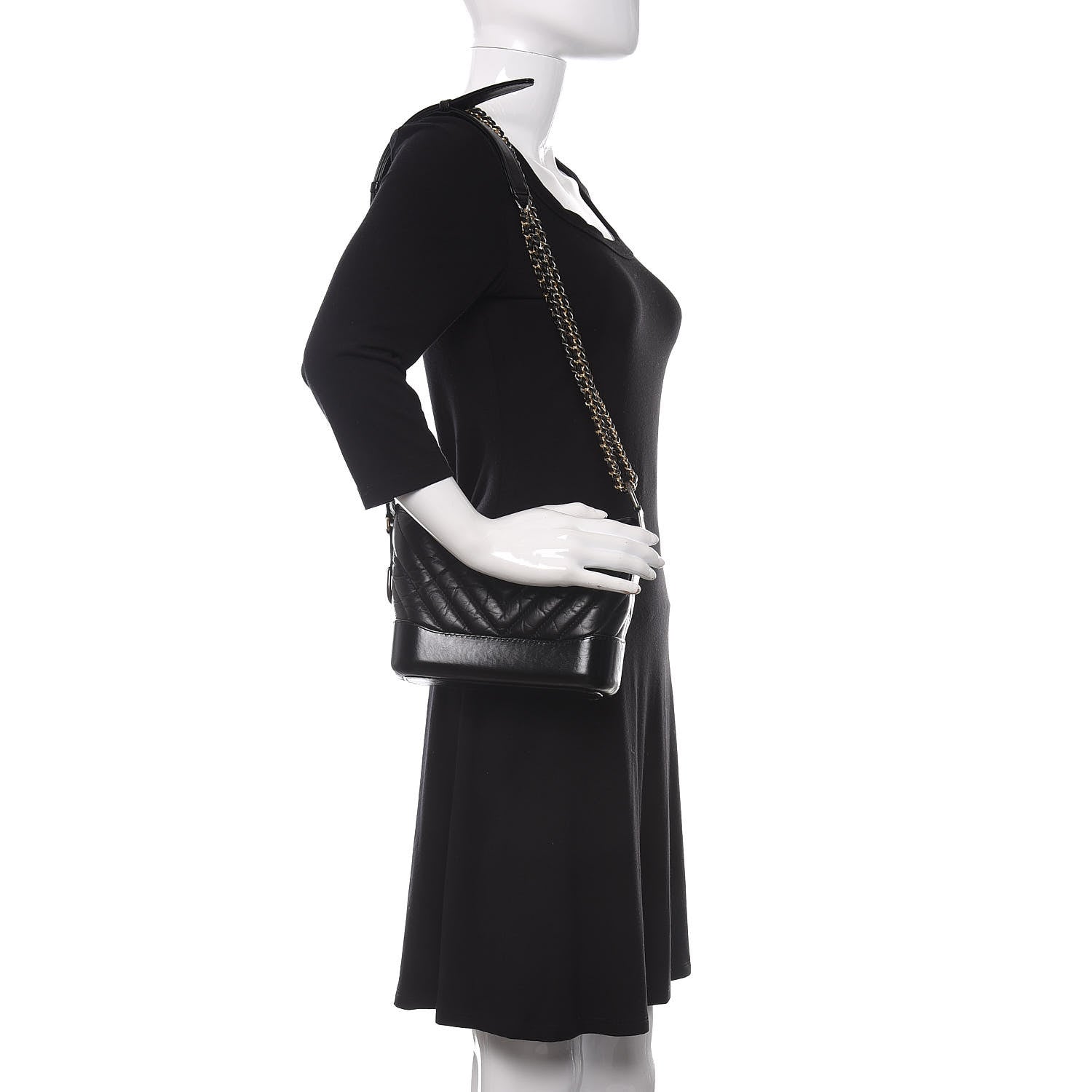 Chanel Aged Calfskin Chevron Quilted Small Gabrielle Hobo Black 2 of 11