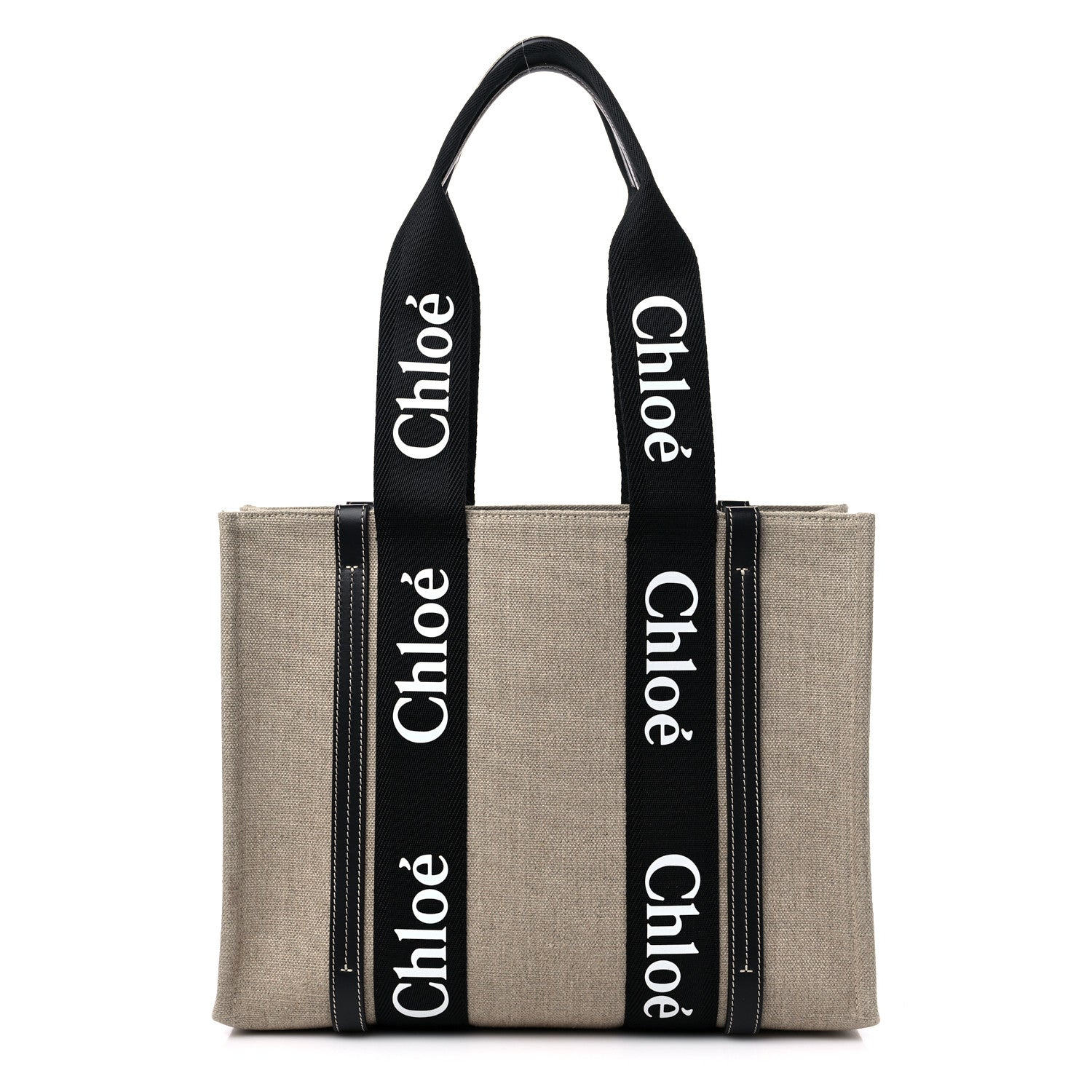 Chloe Linen Calfskin Medium Woody Ribbon Tote Black Blue 1 of 9