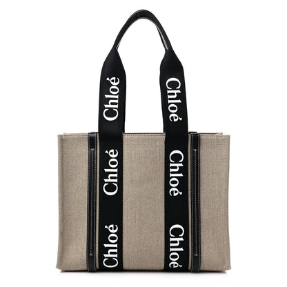 Chloe Linen Calfskin Medium Woody Ribbon Tote Black Blue 1 of 9