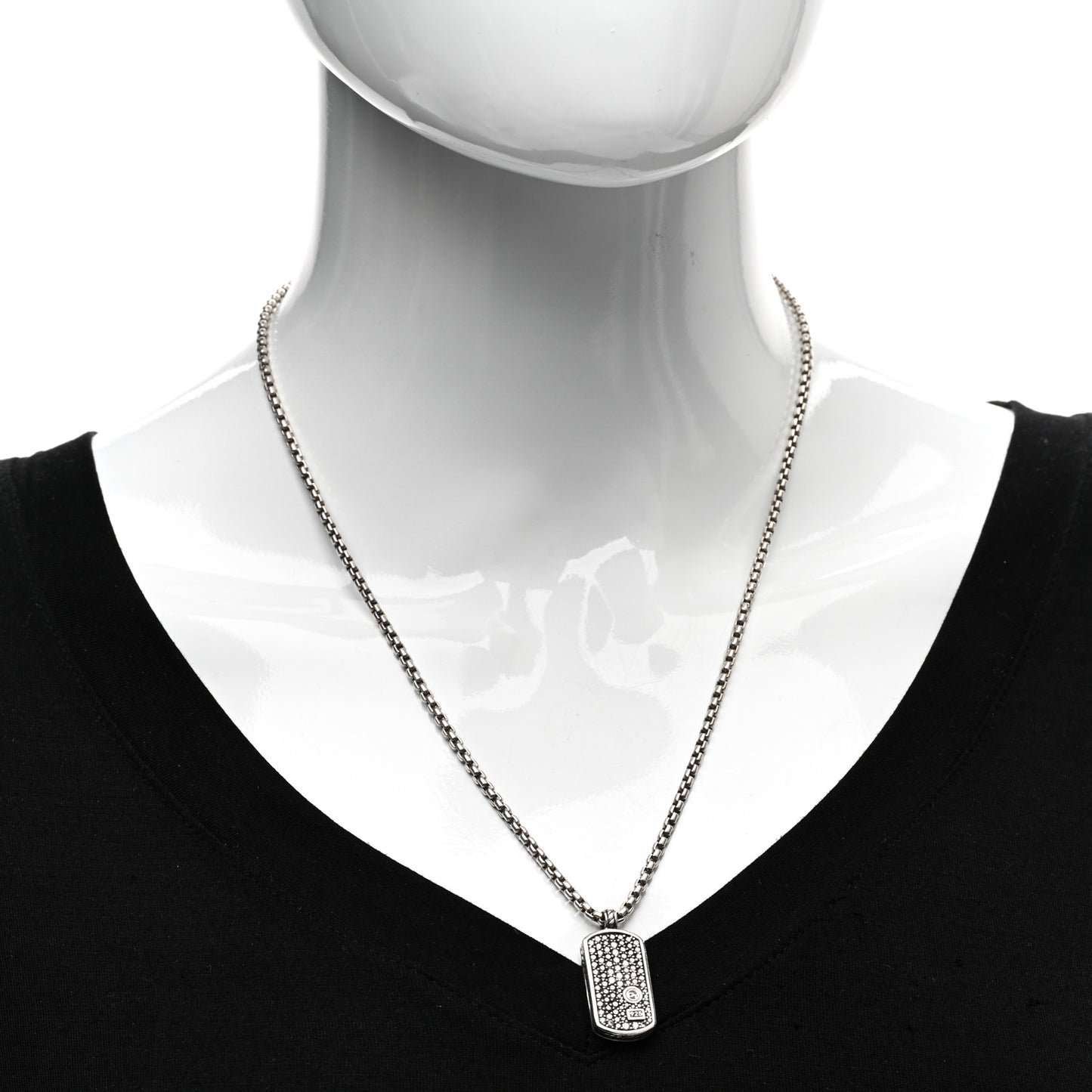 Sterling Silver Diamond Dog Tag Pendant Necklace