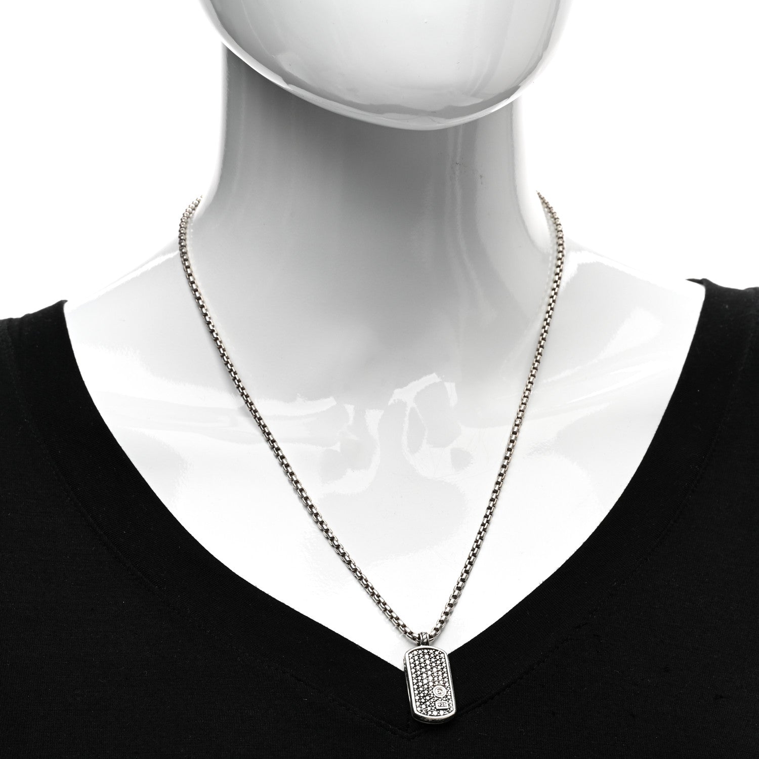 David Yurman Sterling Silver Diamond Dog Tag Pendant Necklace 2 of 4