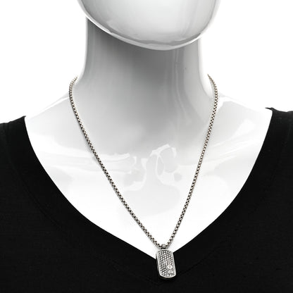 David Yurman Sterling Silver Diamond Dog Tag Pendant Necklace 2 of 4