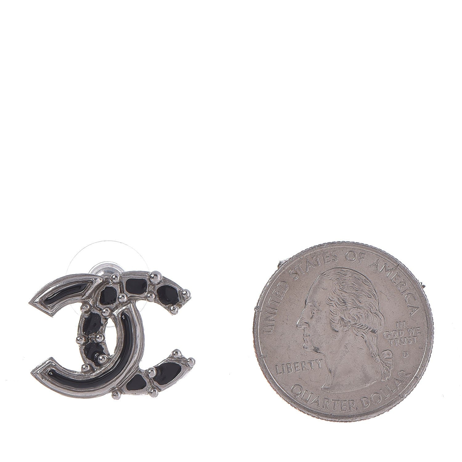 Chanel Enamel CC Earrings Black Silver 2 of 5