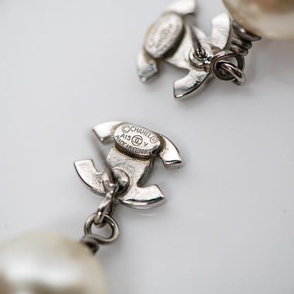 Chanel Crystal Pearl CC Drop Earrings Silver 4 of 4