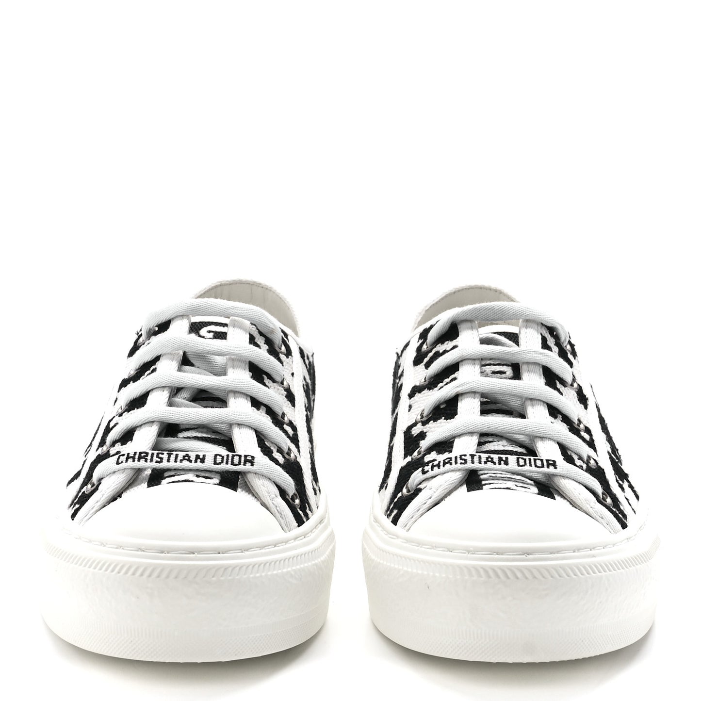Canvas Macro Houndstooth Embroidered Womens Walk'N'Dior Low Top Sneakers 36 White Black