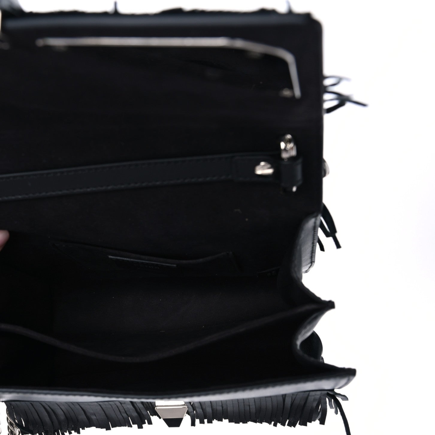 Fendi Smooth Calfskin Monster Eyes Fringe Studded Small Kan I Shoulder Bag Black 5 of 8