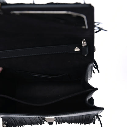 Fendi Smooth Calfskin Monster Eyes Fringe Studded Small Kan I Shoulder Bag Black 5 of 8