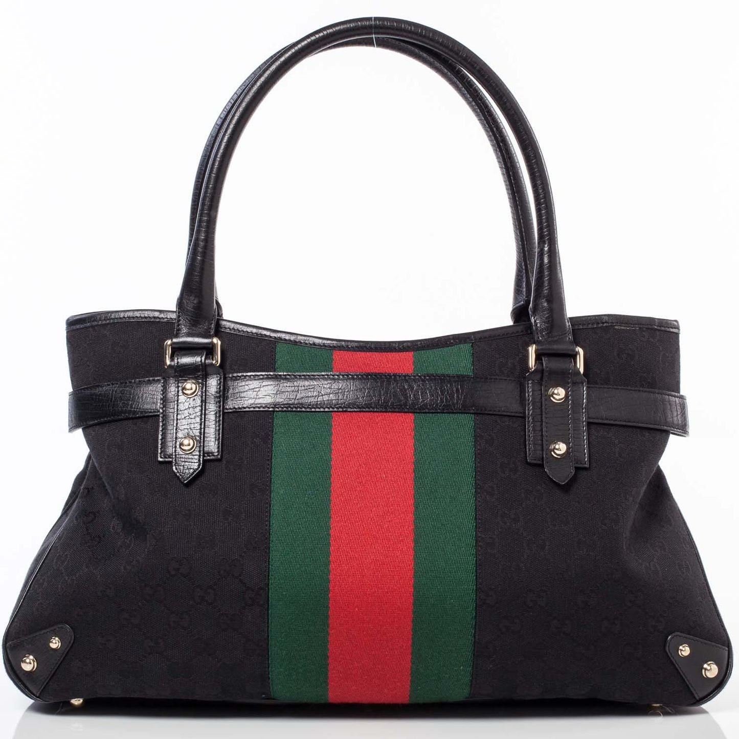 Monogram Horsebit Web Tote Black
