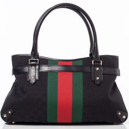 Gucci Monogram Horsebit Web Tote Black 4 of 10