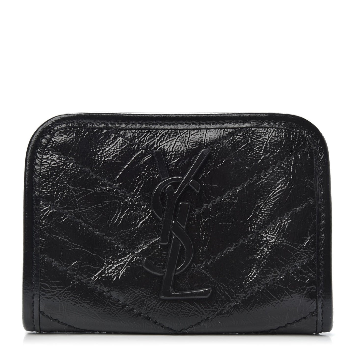 Crinkled Calfskin Matelasse Monogram Niki Card Holder Black