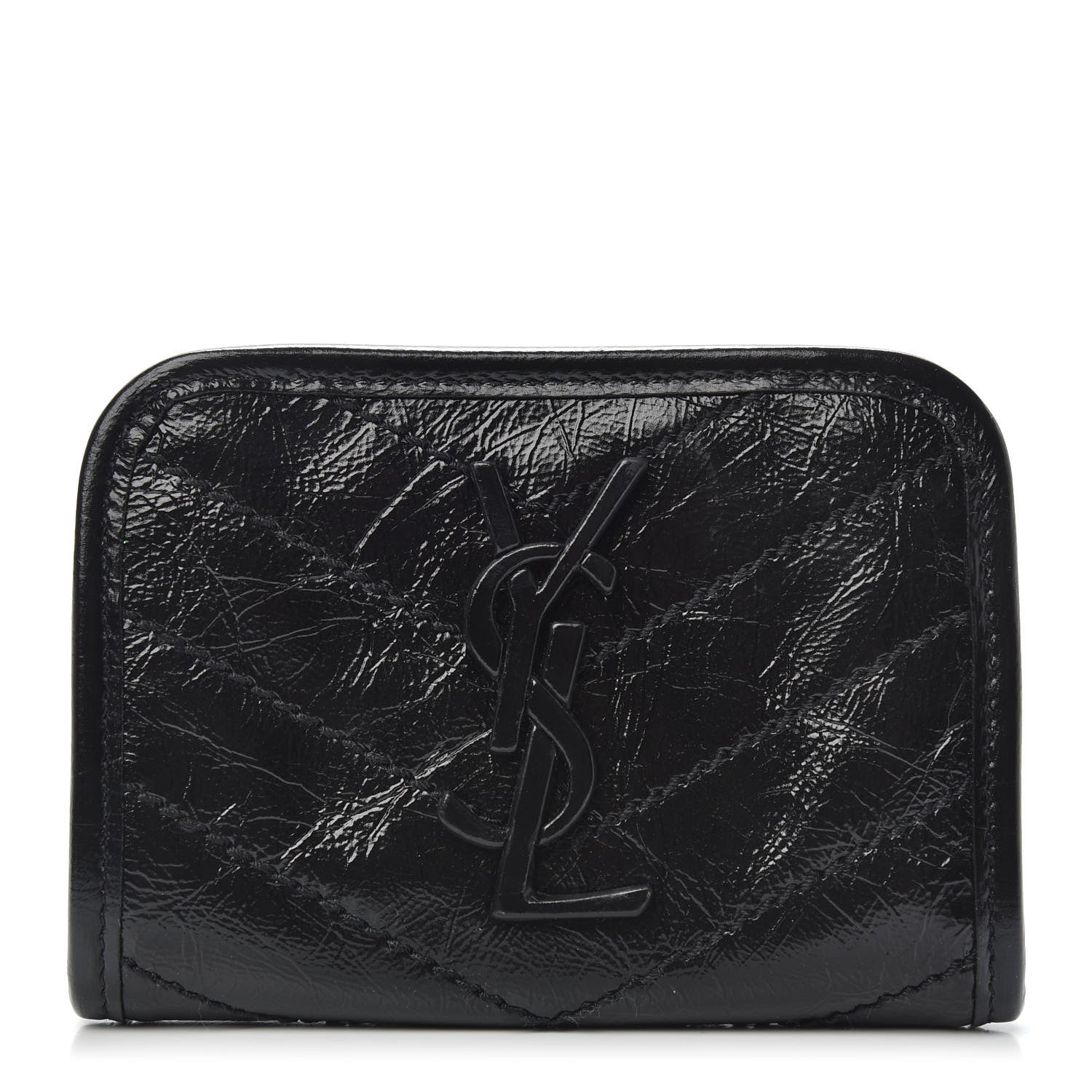 Saint Laurent Crinkled Calfskin Matelasse Monogram Niki Card Holder Black 1 of 8
