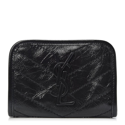 Saint Laurent Crinkled Calfskin Matelasse Monogram Niki Card Holder Black 1 of 8