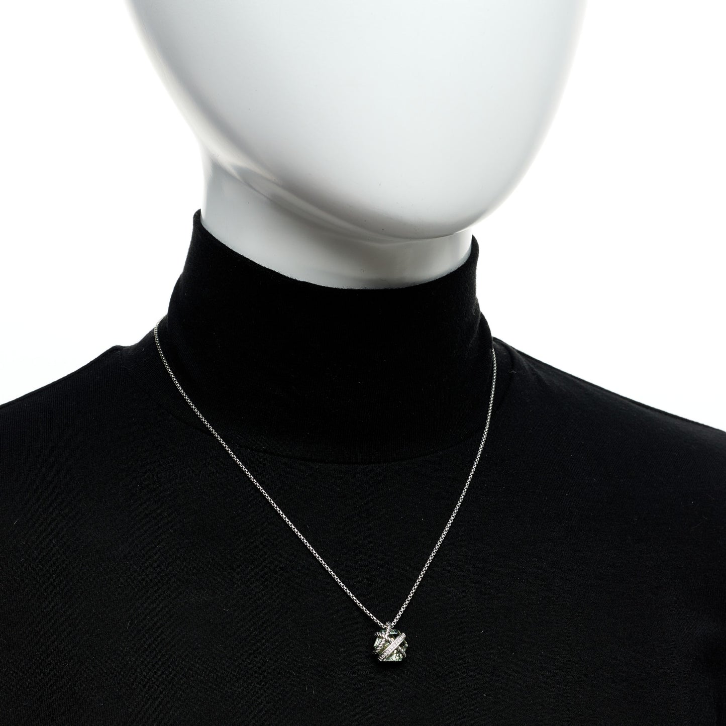 Sterling Silver Diamond Prasiolite 10mm Petite Cable Wrap Pendant Necklace