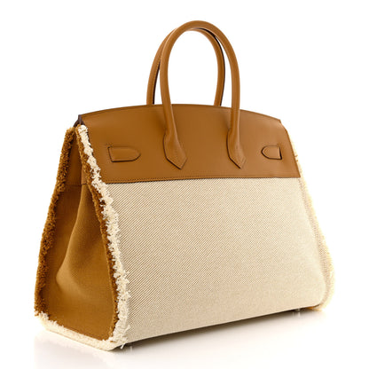 Hermes Swift Twill H Fray Fray Birkin 35 Sesame Ecru 3 of 11