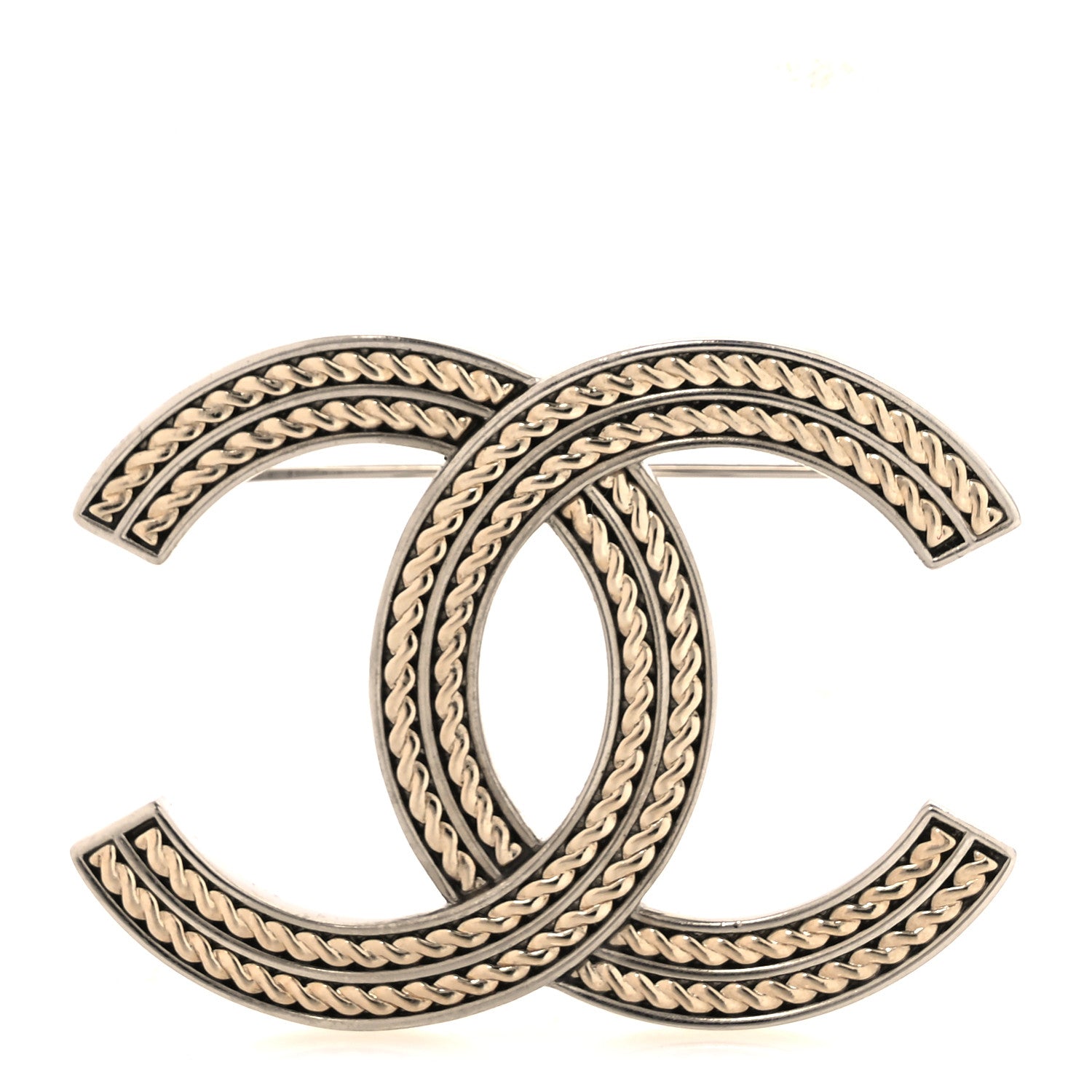 Chanel Twisted CC Brooch Silver Gold 1 of 5