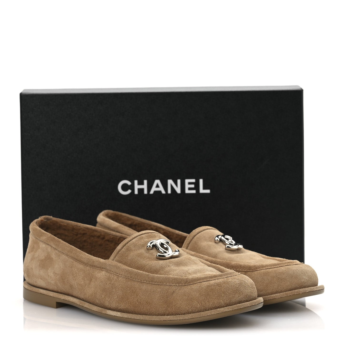 Suede Calfskin CC Loafers 41 Dark Beige