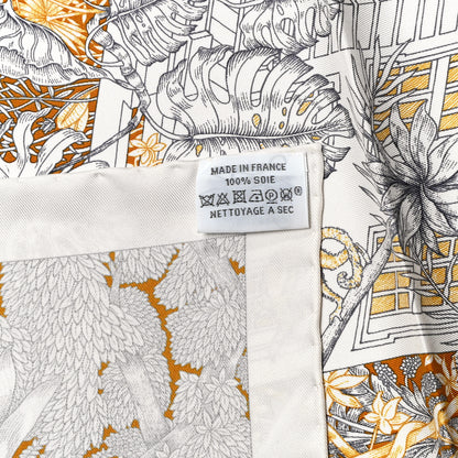 Hermes Silk Faubourg Tropical Scarf 90 Sepia White Caramel 6 of 14