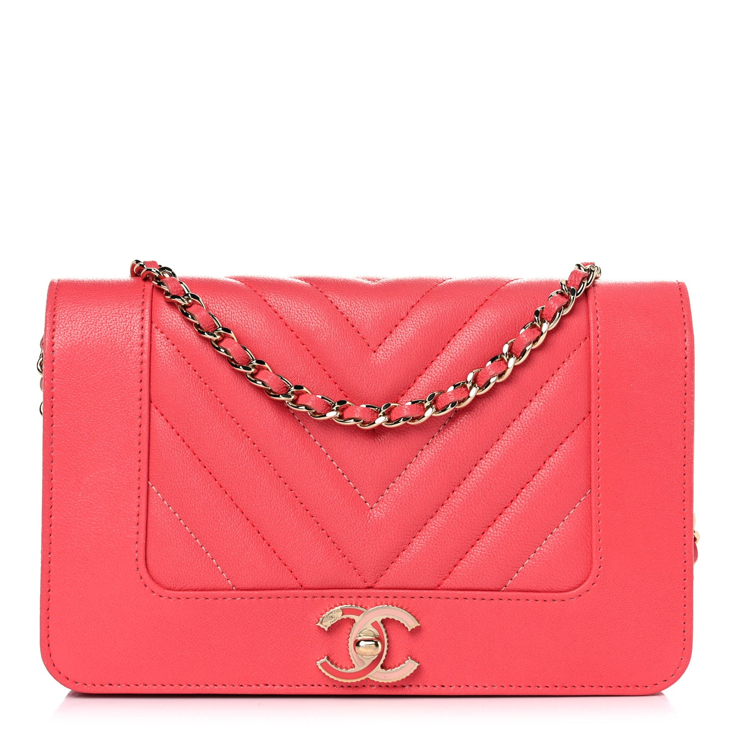 Chevron Quilted Vintage Mademoiselle Wallet On Chain WOC Dark Pink
