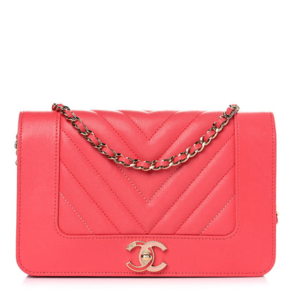 Chanel Chevron Quilted Vintage Mademoiselle Wallet On Chain WOC Dark Pink 1 of 15