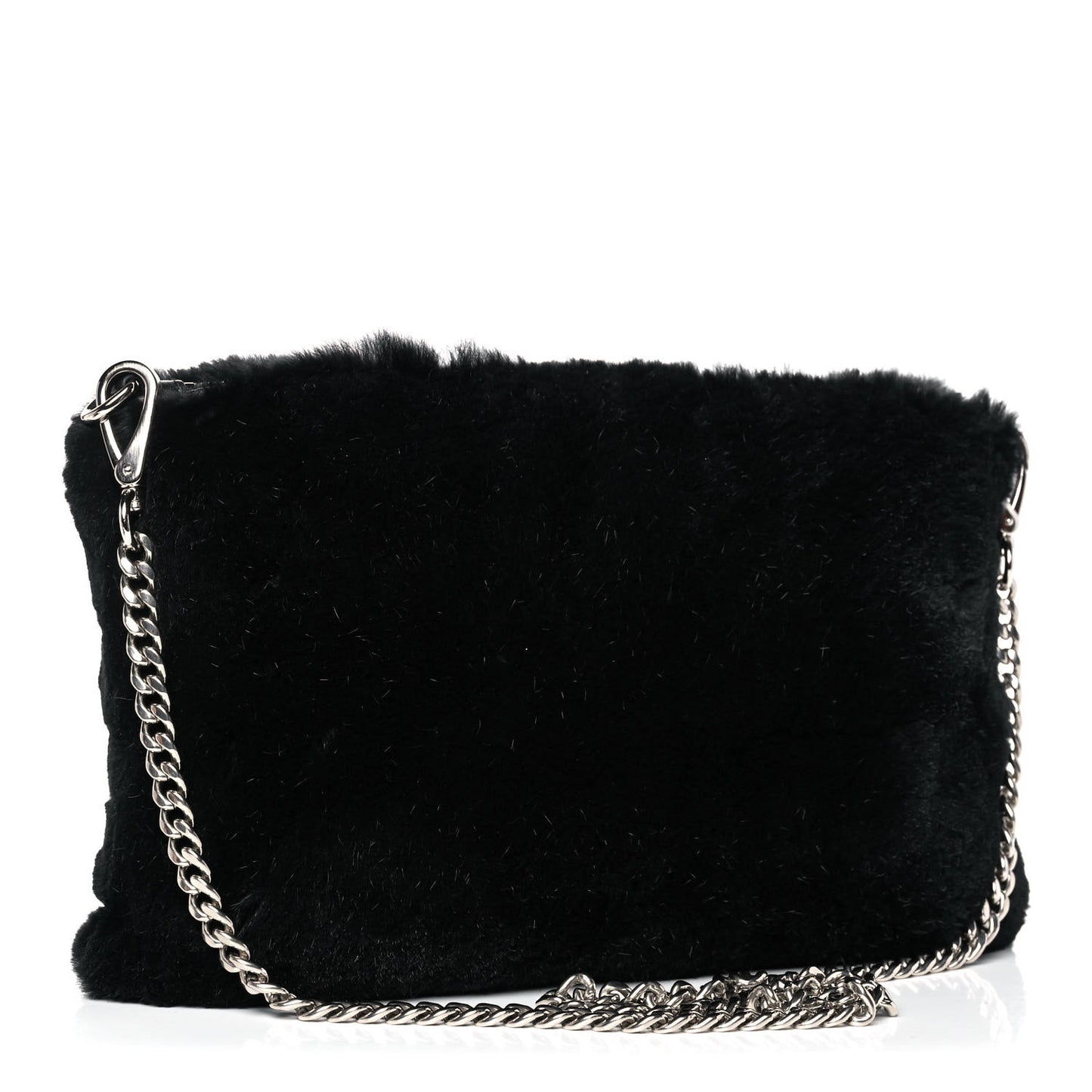 Rabbit Fur Embellished Crossbody Black
