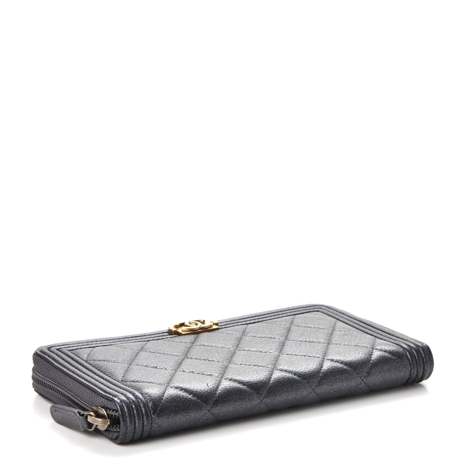 Chanel Iridescent Goatskin Quilted Boy Zip Around Wallet Charcoal 4 of 10