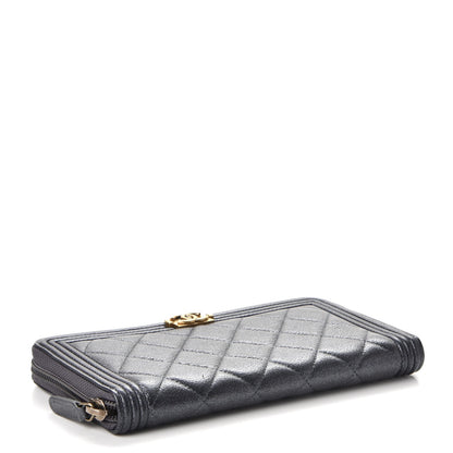 Chanel Iridescent Goatskin Quilted Boy Zip Around Wallet Charcoal 4 of 10